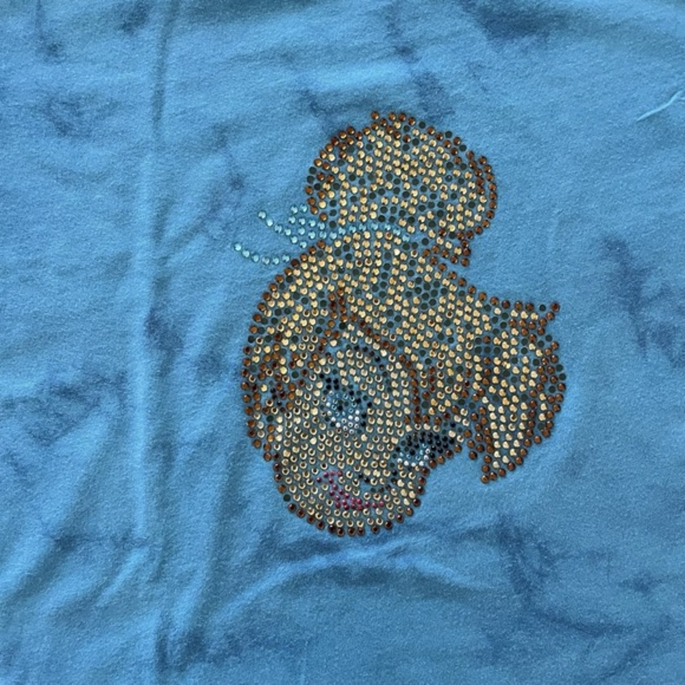 Disneyland Tinkerbell Rhinestone Short Sleeve Tshirt Turquoise Dyed Size L